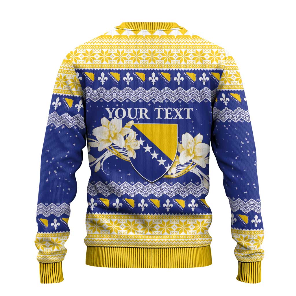 Personalized Bosnia and Herzegovina Christmas Ugly Christmas Sweater Coat Of Arms Srecan Bozic - Wonder Print Shop