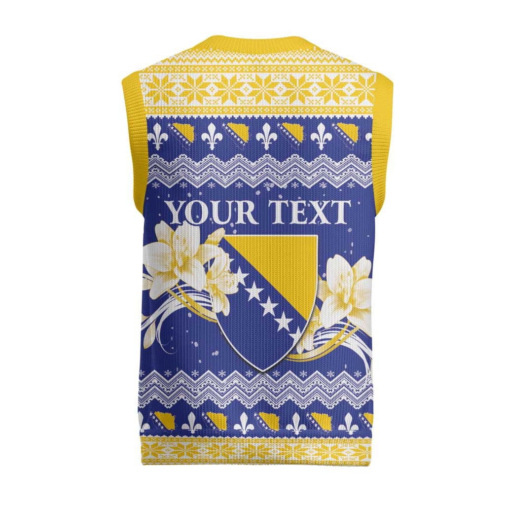 Personalized Bosnia and Herzegovina Christmas Knitted V-Neck Vest Coat Of Arms Srecan Bozic - Wonder Print Shop