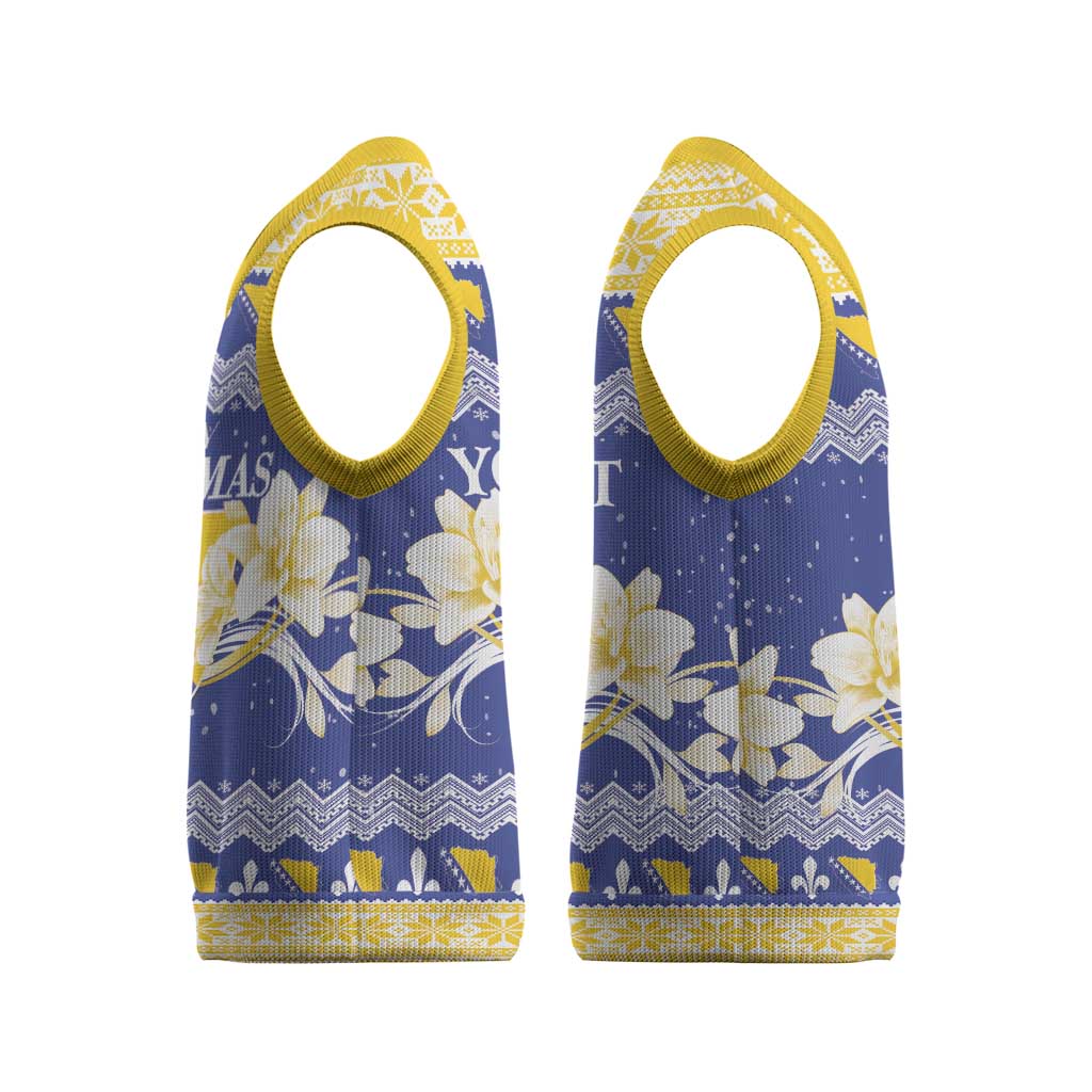 Personalized Bosnia and Herzegovina Christmas Knitted V-Neck Vest Coat Of Arms Srecan Bozic - Wonder Print Shop