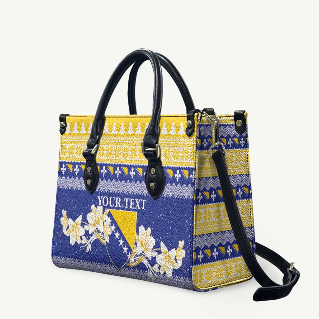 Personalized Bosnia and Herzegovina Christmas Leather Bag Coat Of Arms Srecan Bozic - Wonder Print Shop
