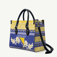 Personalized Bosnia and Herzegovina Christmas Leather Bag Coat Of Arms Srecan Bozic - Wonder Print Shop