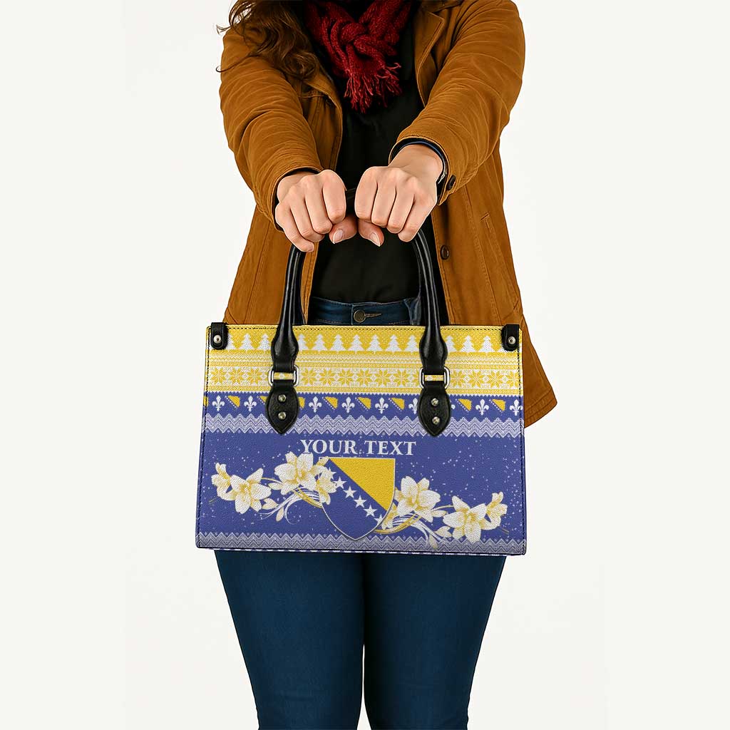Personalized Bosnia and Herzegovina Christmas Leather Bag Coat Of Arms Srecan Bozic - Wonder Print Shop