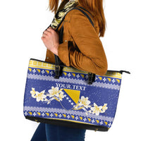 Personalized Bosnia and Herzegovina Christmas Leather Tote Bag Coat Of Arms Srecan Bozic - Wonder Print Shop