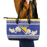 Personalized Bosnia and Herzegovina Christmas Leather Tote Bag Coat Of Arms Srecan Bozic - Wonder Print Shop