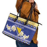 Personalized Bosnia and Herzegovina Christmas Leather Tote Bag Coat Of Arms Srecan Bozic - Wonder Print Shop