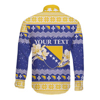 Personalized Bosnia and Herzegovina Christmas Long Sleeve Button Shirt Coat Of Arms Srecan Bozic - Wonder Print Shop