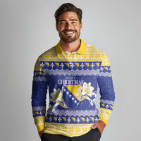 Personalized Bosnia and Herzegovina Christmas Long Sleeve Polo Shirt Coat Of Arms Srecan Bozic - Wonder Print Shop