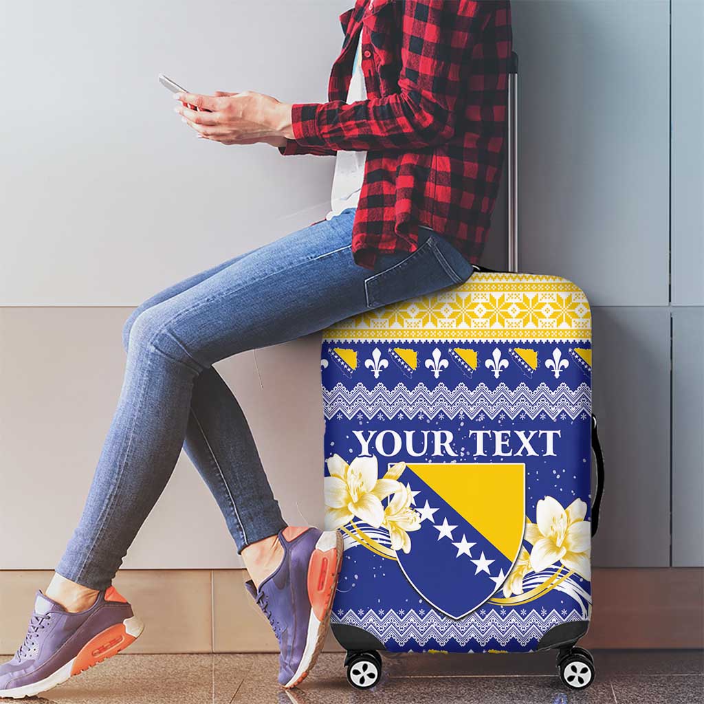 Personalized Bosnia and Herzegovina Christmas Luggage Cover Coat Of Arms Srecan Bozic - Wonder Print Shop