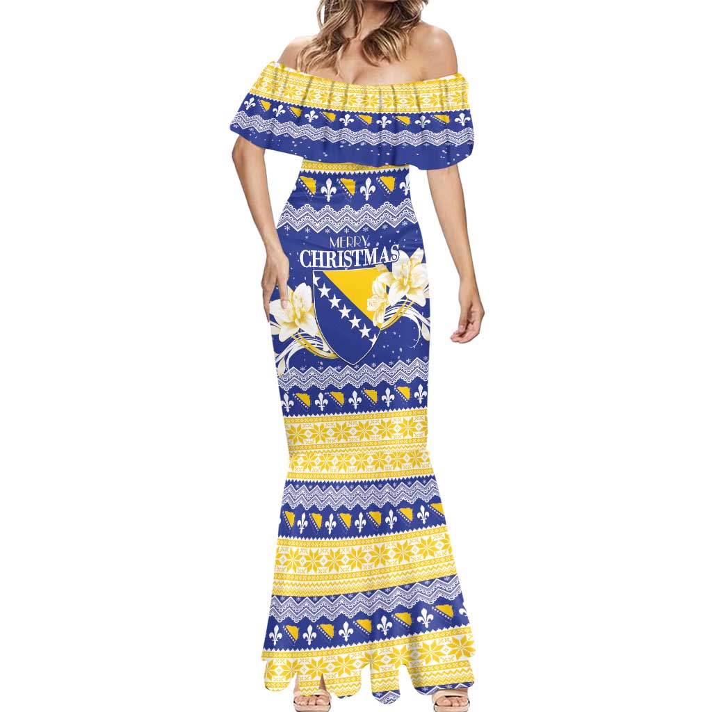 Personalized Bosnia and Herzegovina Christmas Mermaid Dress Coat Of Arms Srecan Bozic - Wonder Print Shop