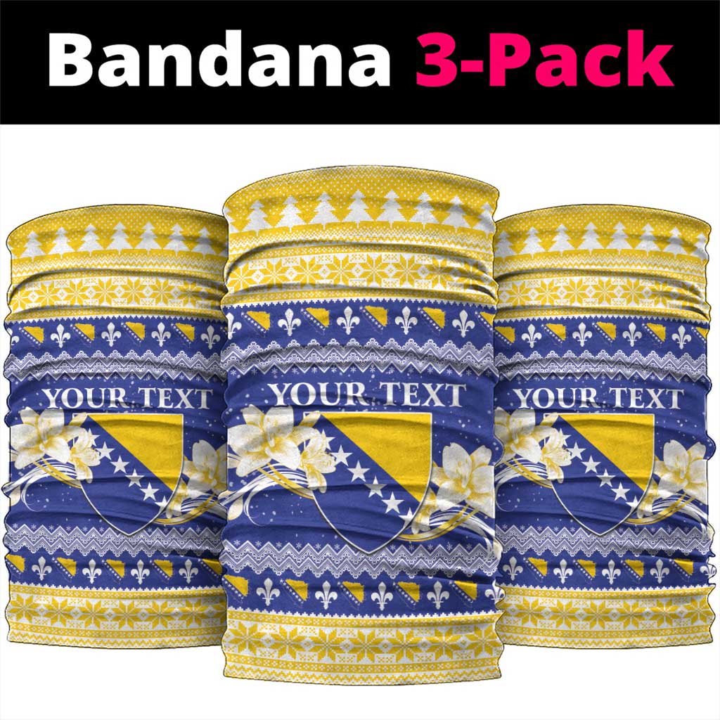 Personalized Bosnia and Herzegovina Christmas Neck Gaiter Coat Of Arms Srecan Bozic - Wonder Print Shop