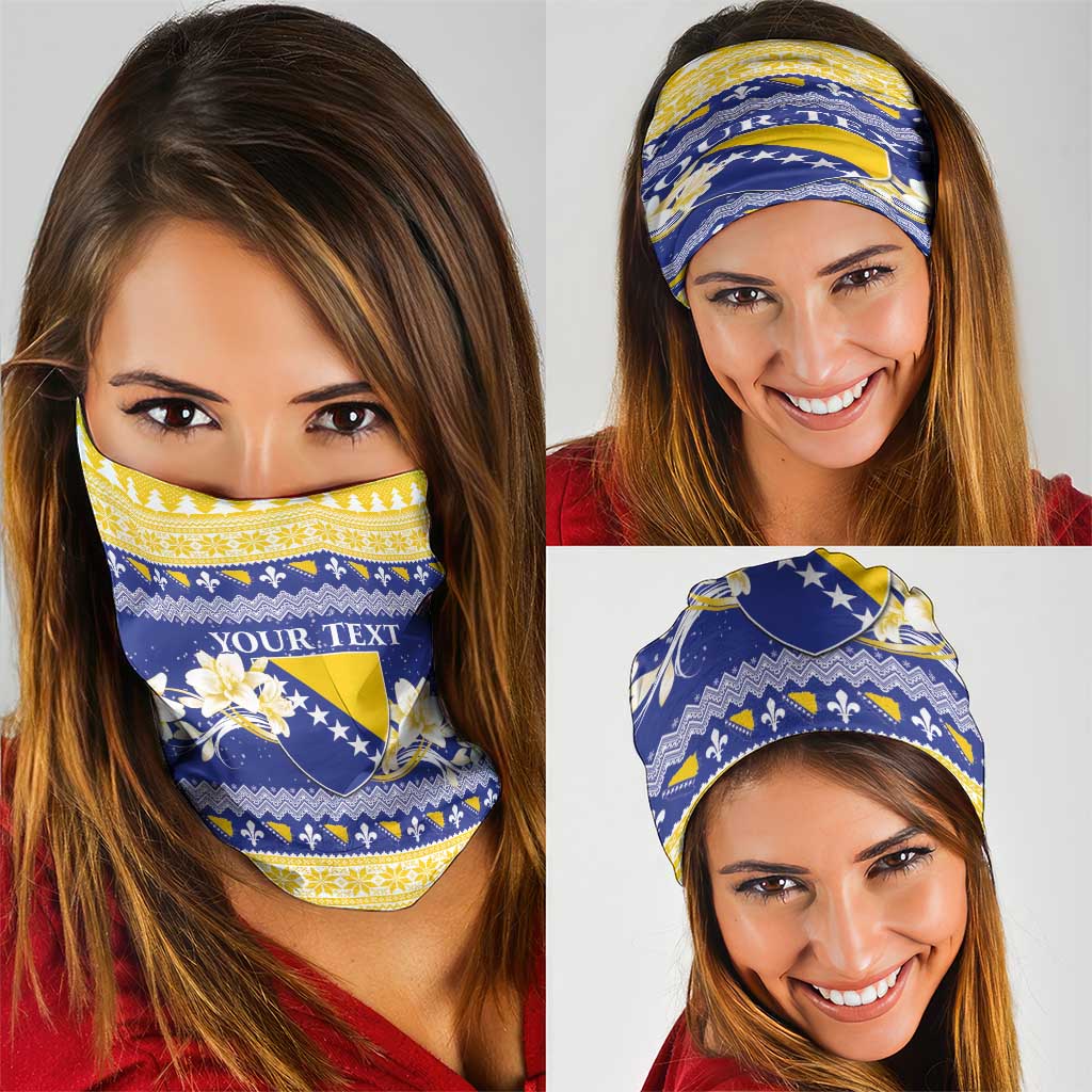 Personalized Bosnia and Herzegovina Christmas Neck Gaiter Coat Of Arms Srecan Bozic - Wonder Print Shop