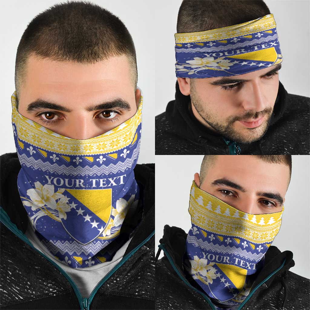 Personalized Bosnia and Herzegovina Christmas Neck Gaiter Coat Of Arms Srecan Bozic - Wonder Print Shop
