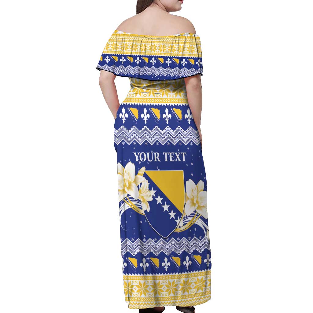 Personalized Bosnia and Herzegovina Christmas Off Shoulder Maxi Dress Coat Of Arms Srecan Bozic - Wonder Print Shop