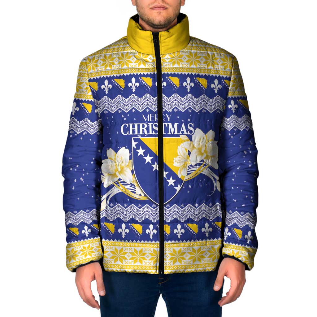 Personalized Bosnia and Herzegovina Christmas Padded Jacket Coat Of Arms Srecan Bozic - Wonder Print Shop