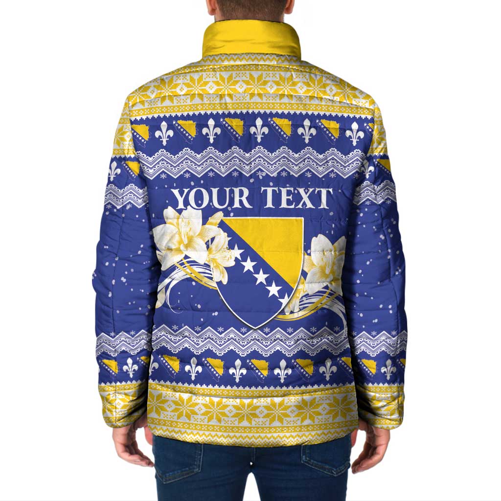 Personalized Bosnia and Herzegovina Christmas Padded Jacket Coat Of Arms Srecan Bozic - Wonder Print Shop