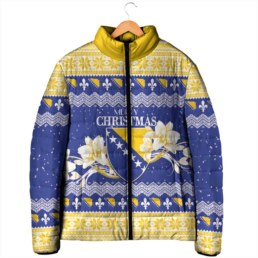 Personalized Bosnia and Herzegovina Christmas Padded Jacket Coat Of Arms Srecan Bozic - Wonder Print Shop
