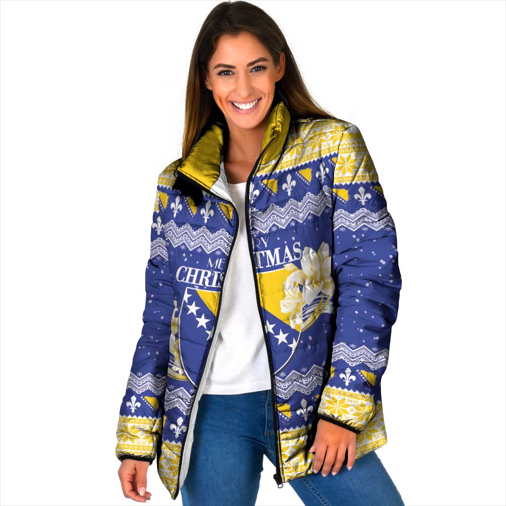 Personalized Bosnia and Herzegovina Christmas Padded Jacket Coat Of Arms Srecan Bozic - Wonder Print Shop
