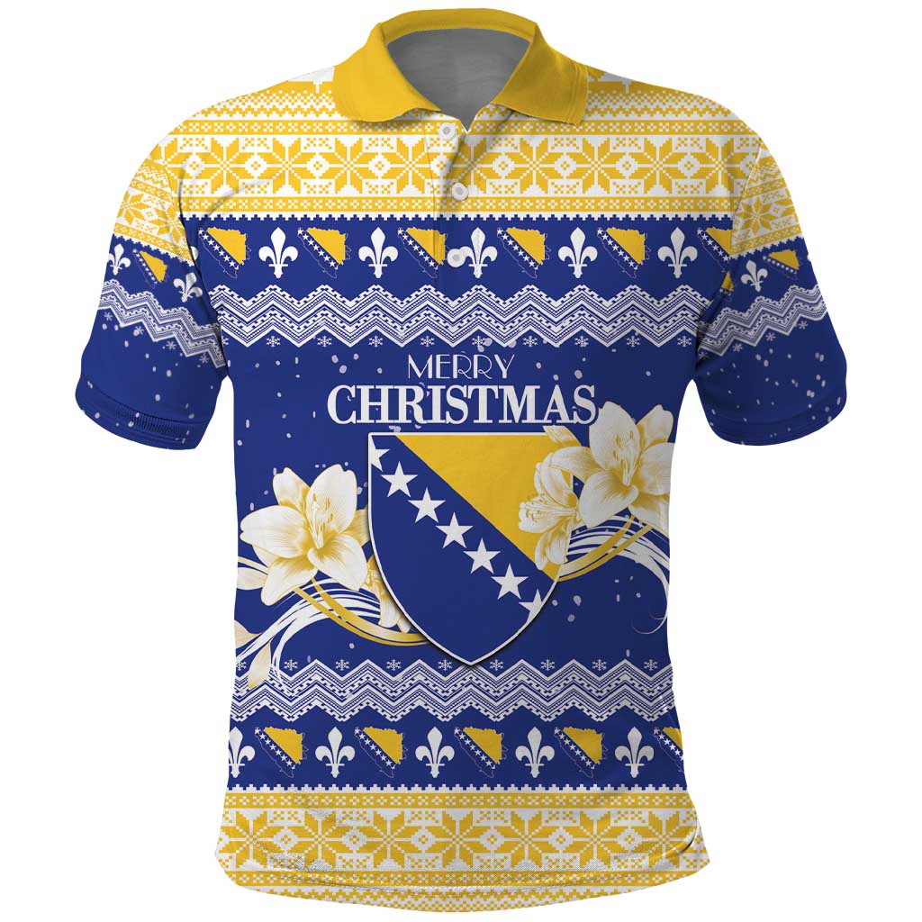 Personalized Bosnia and Herzegovina Christmas Polo Shirt Coat Of Arms Srecan Bozic - Wonder Print Shop