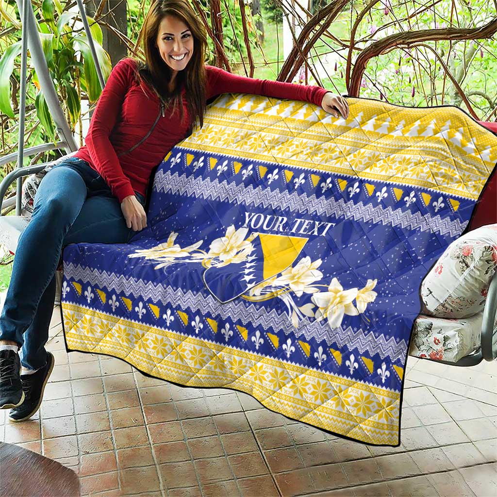 Personalized Bosnia and Herzegovina Christmas Quilt Coat Of Arms Srecan Bozic - Wonder Print Shop