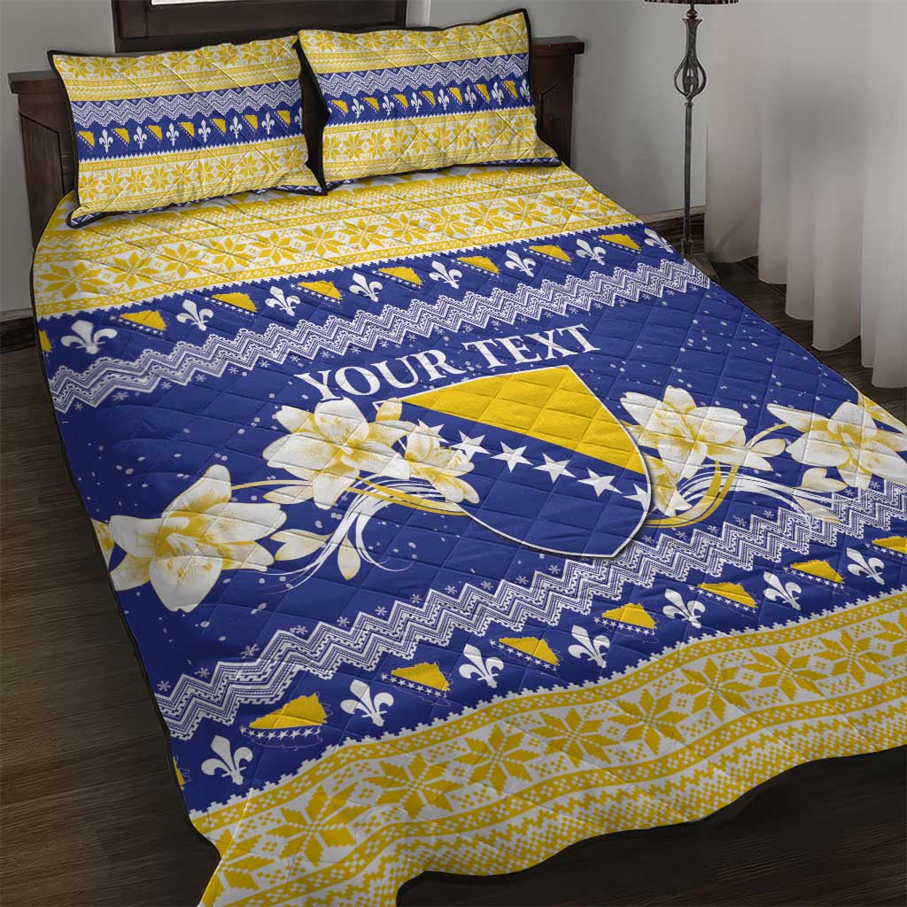 Personalized Bosnia and Herzegovina Christmas Quilt Bed Set Coat Of Arms Srecan Bozic - Wonder Print Shop
