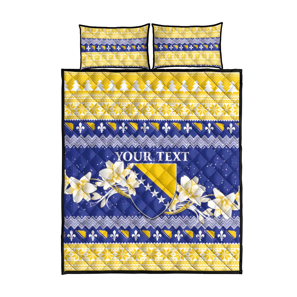 Personalized Bosnia and Herzegovina Christmas Quilt Bed Set Coat Of Arms Srecan Bozic - Wonder Print Shop