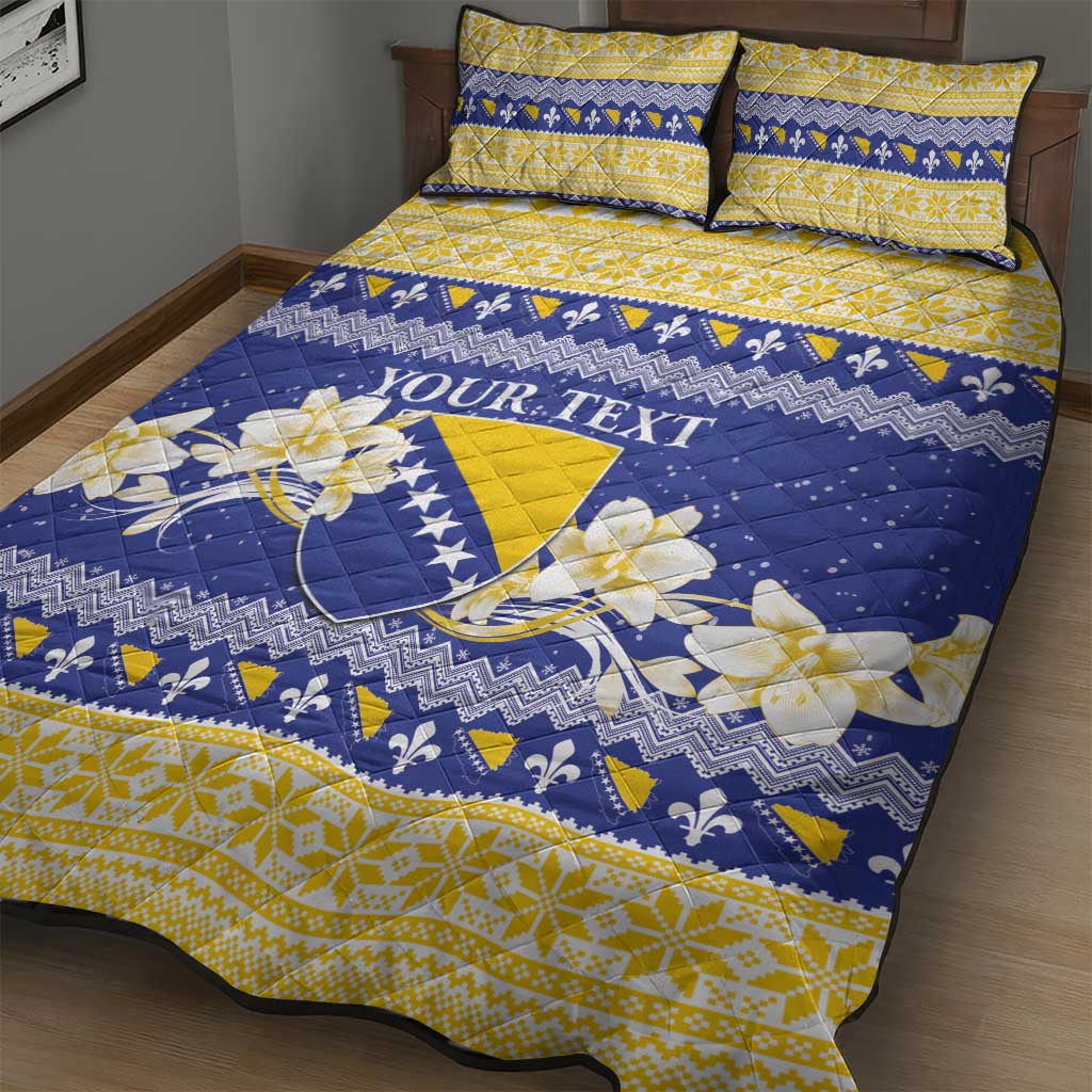 Personalized Bosnia and Herzegovina Christmas Quilt Bed Set Coat Of Arms Srecan Bozic - Wonder Print Shop