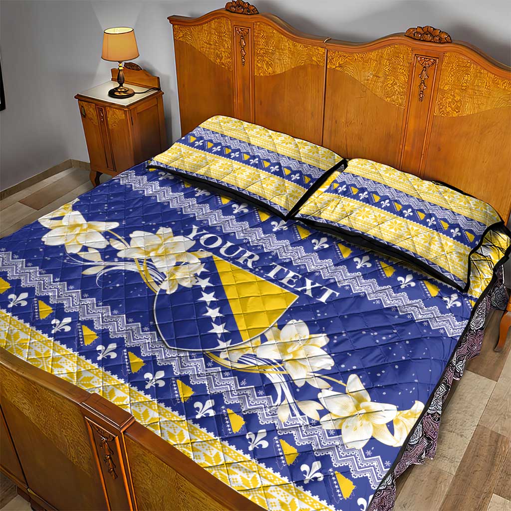 Personalized Bosnia and Herzegovina Christmas Quilt Bed Set Coat Of Arms Srecan Bozic - Wonder Print Shop