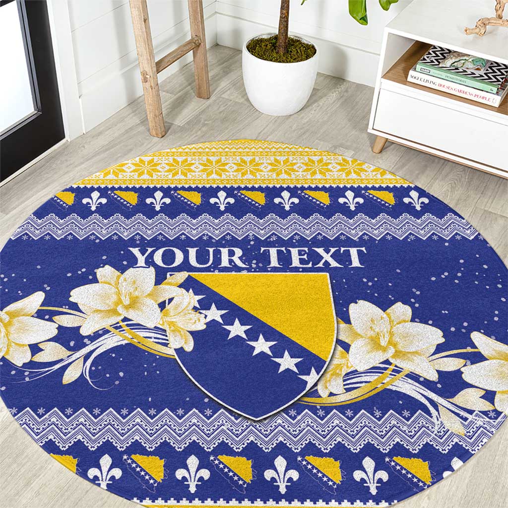 Personalized Bosnia and Herzegovina Christmas Round Carpet Coat Of Arms Srecan Bozic - Wonder Print Shop