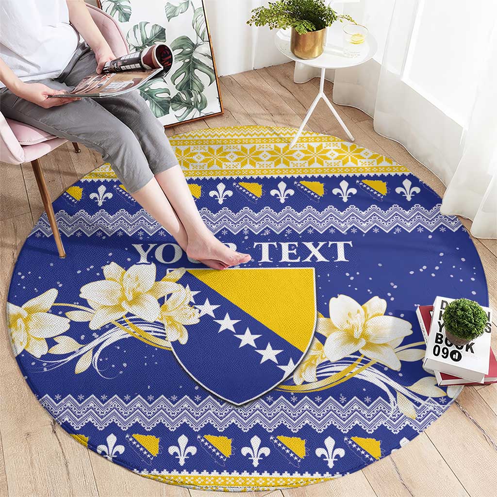 Personalized Bosnia and Herzegovina Christmas Round Carpet Coat Of Arms Srecan Bozic - Wonder Print Shop