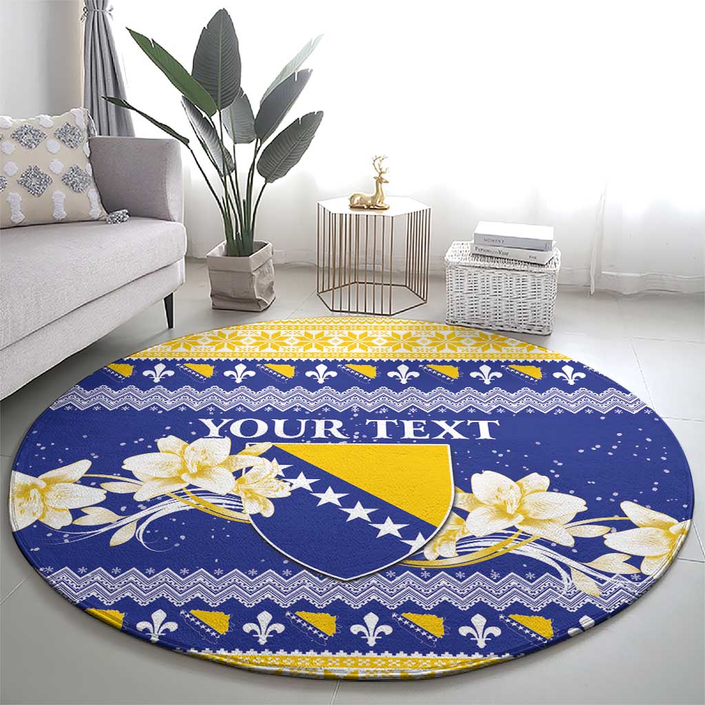 Personalized Bosnia and Herzegovina Christmas Round Carpet Coat Of Arms Srecan Bozic - Wonder Print Shop