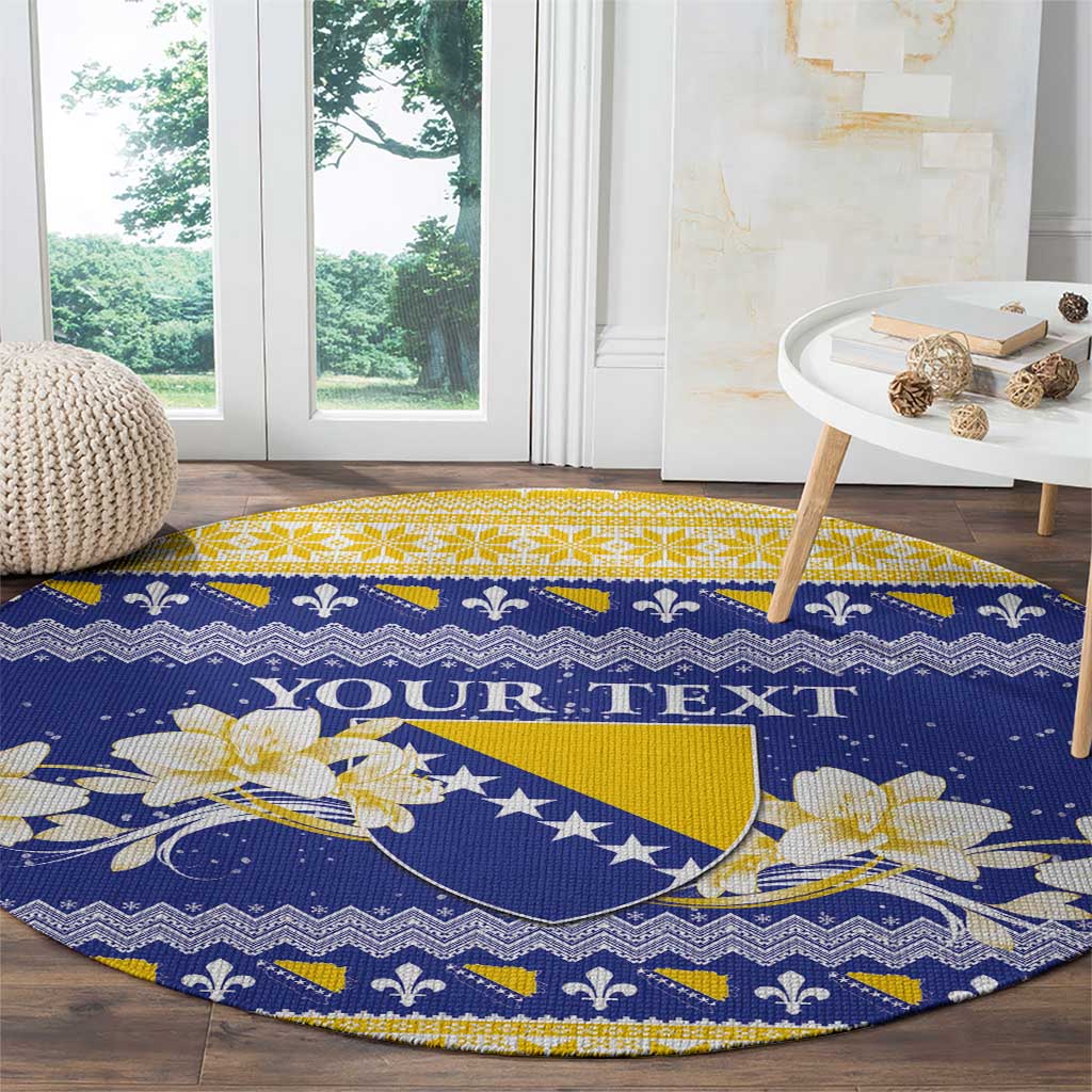 Personalized Bosnia and Herzegovina Christmas Round Carpet Coat Of Arms Srecan Bozic - Wonder Print Shop