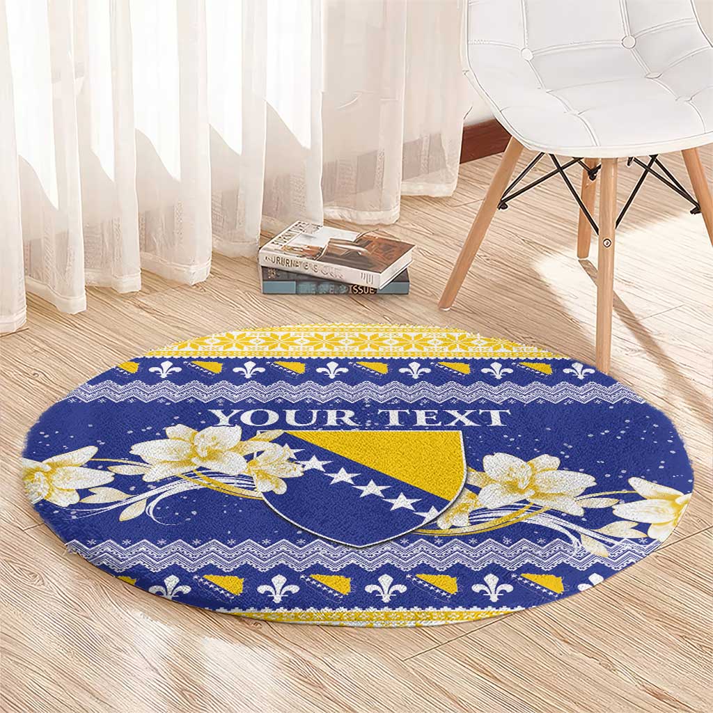 Personalized Bosnia and Herzegovina Christmas Round Carpet Coat Of Arms Srecan Bozic - Wonder Print Shop