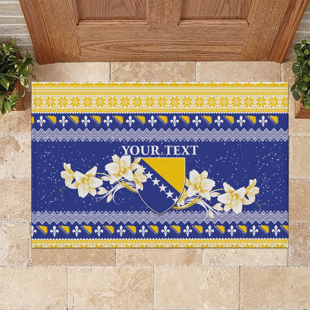 Personalized Bosnia and Herzegovina Christmas Rubber Doormat Coat Of Arms Srecan Bozic - Wonder Print Shop