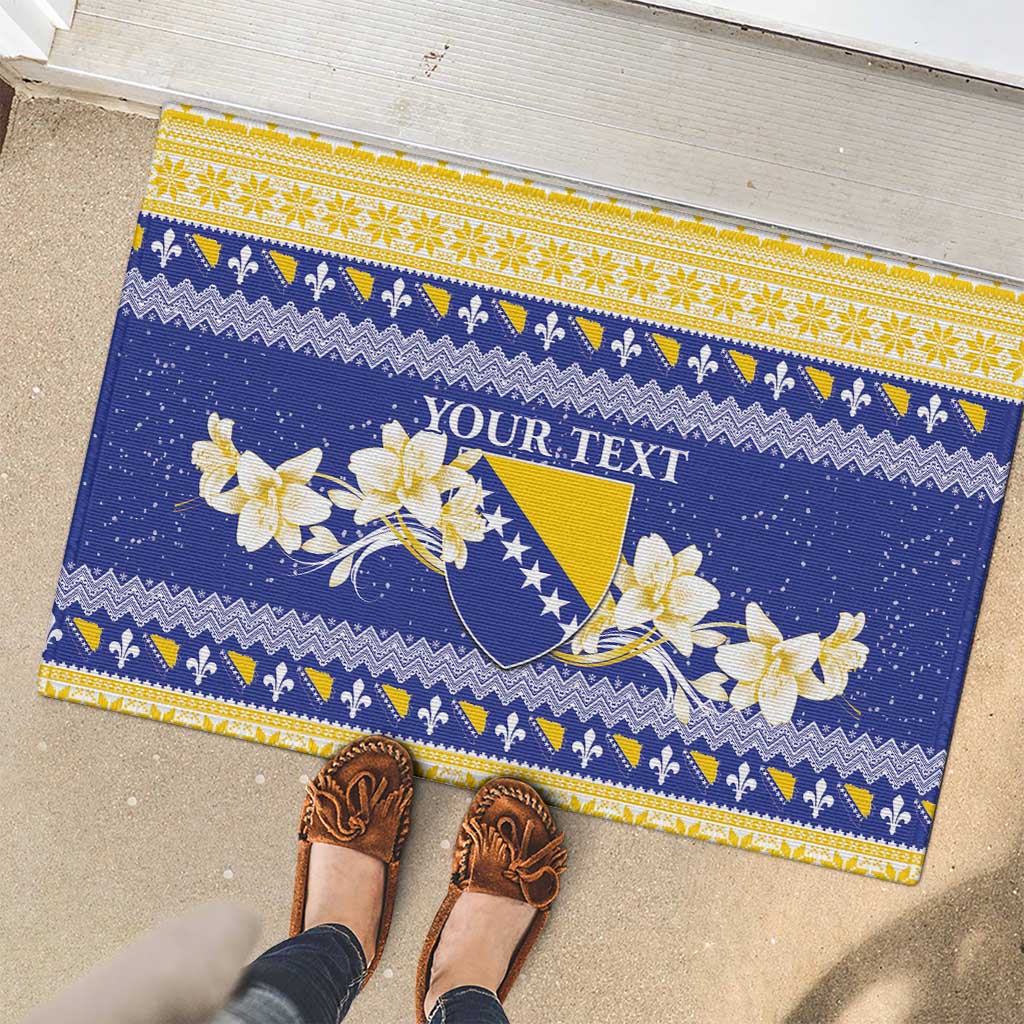 Personalized Bosnia and Herzegovina Christmas Rubber Doormat Coat Of Arms Srecan Bozic - Wonder Print Shop