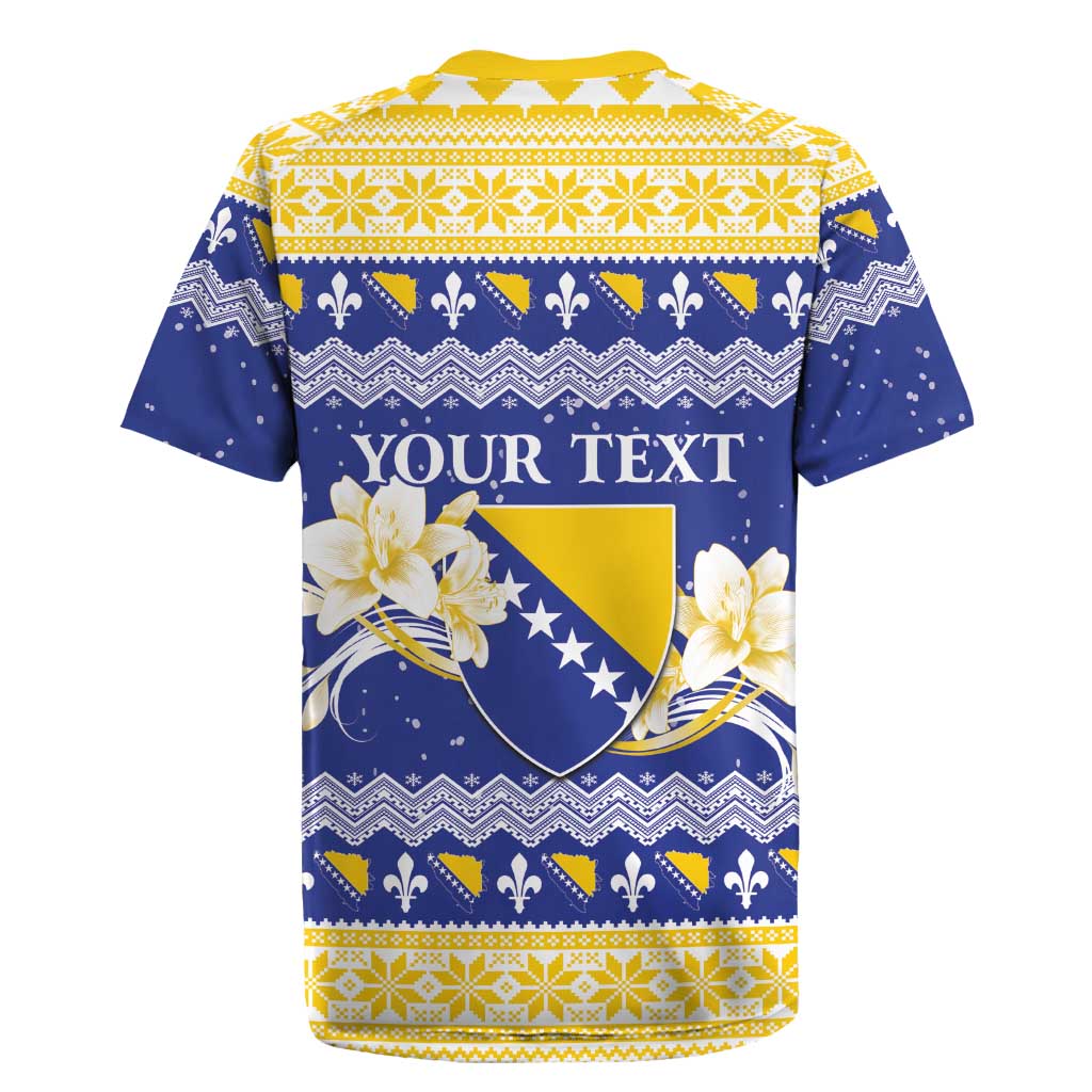 Personalized Bosnia and Herzegovina Christmas Rugby Jersey Coat Of Arms Srecan Bozic - Wonder Print Shop