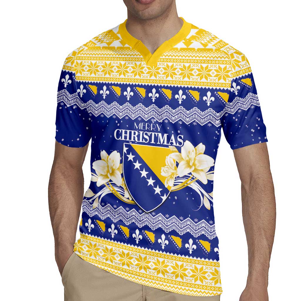 Personalized Bosnia and Herzegovina Christmas Rugby Jersey Coat Of Arms Srecan Bozic - Wonder Print Shop
