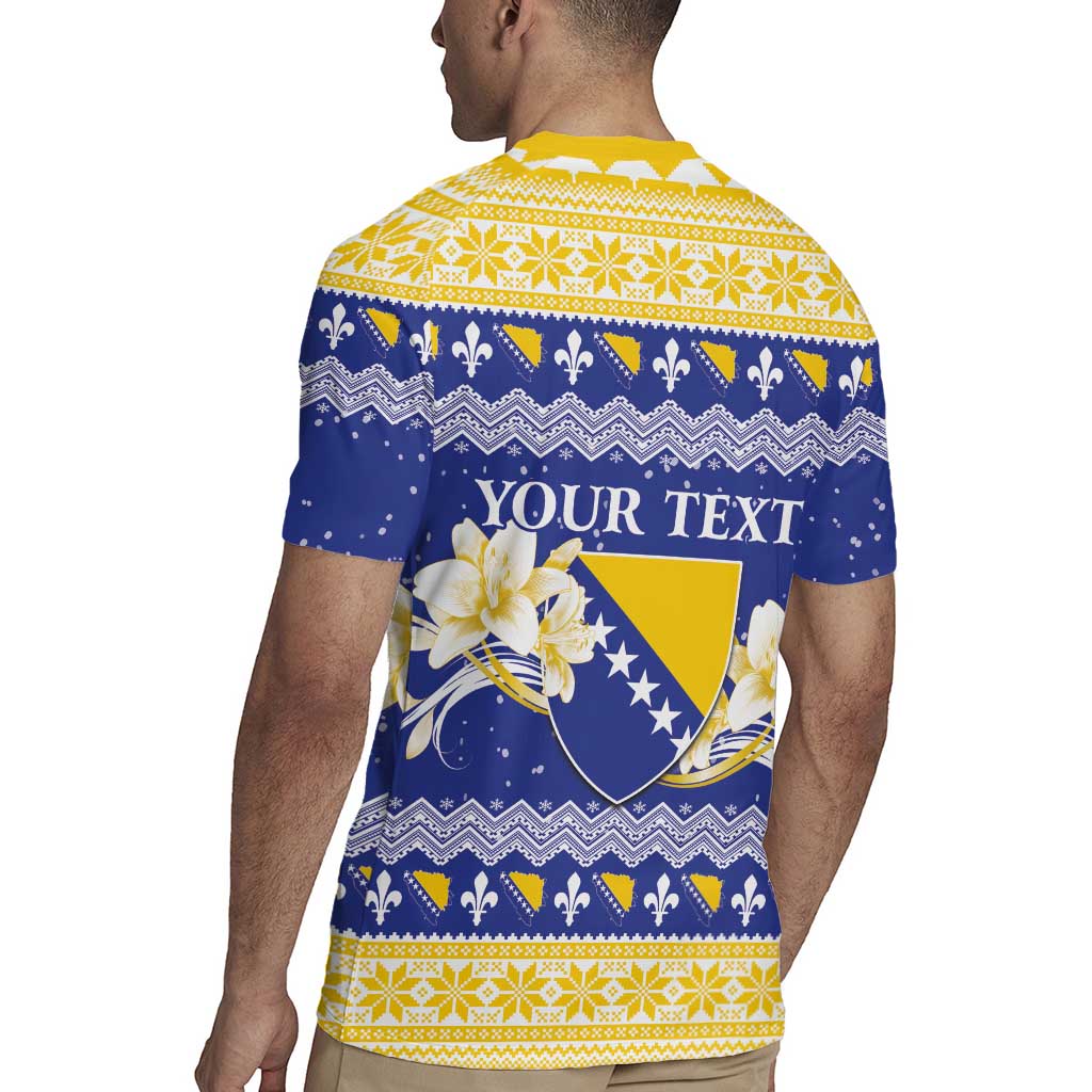 Personalized Bosnia and Herzegovina Christmas Rugby Jersey Coat Of Arms Srecan Bozic - Wonder Print Shop