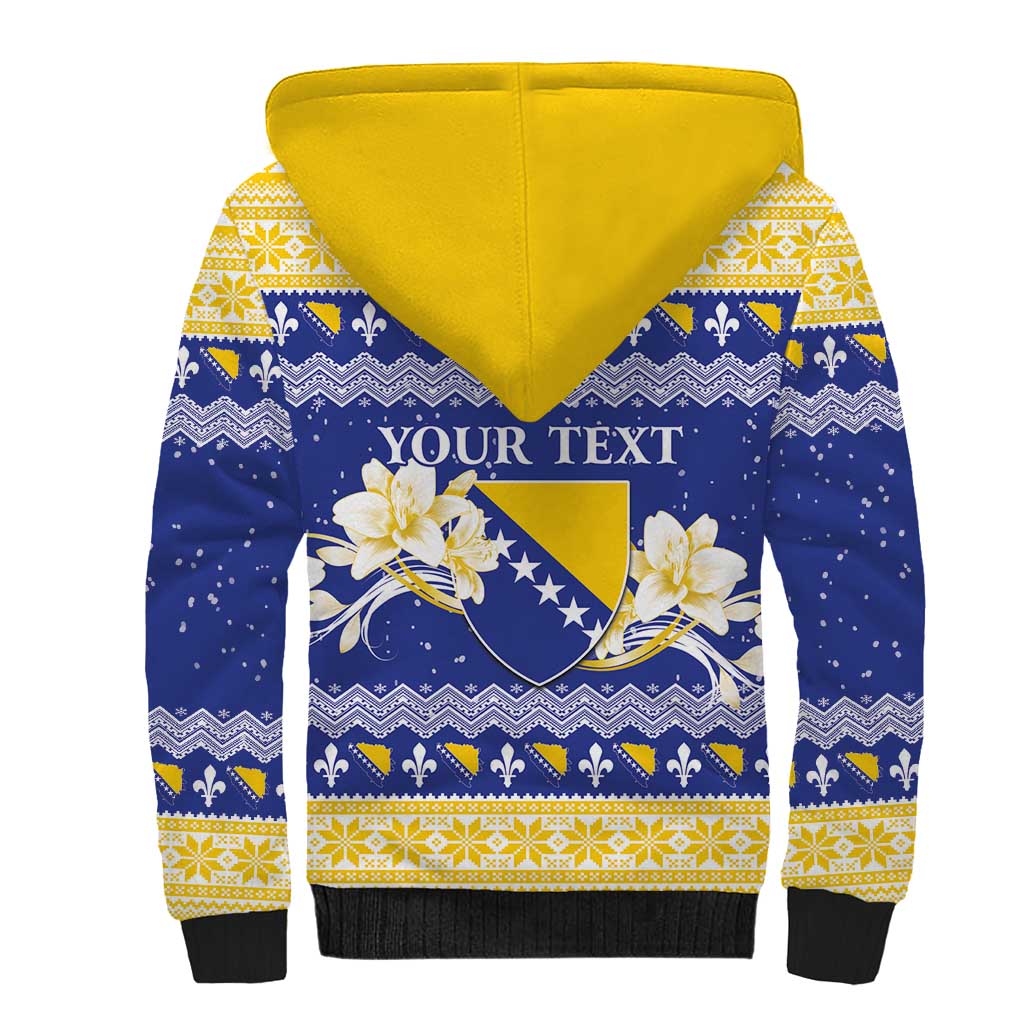 Personalized Bosnia and Herzegovina Christmas Sherpa Hoodie Coat Of Arms Srecan Bozic - Wonder Print Shop