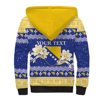 Personalized Bosnia and Herzegovina Christmas Sherpa Hoodie Coat Of Arms Srecan Bozic - Wonder Print Shop