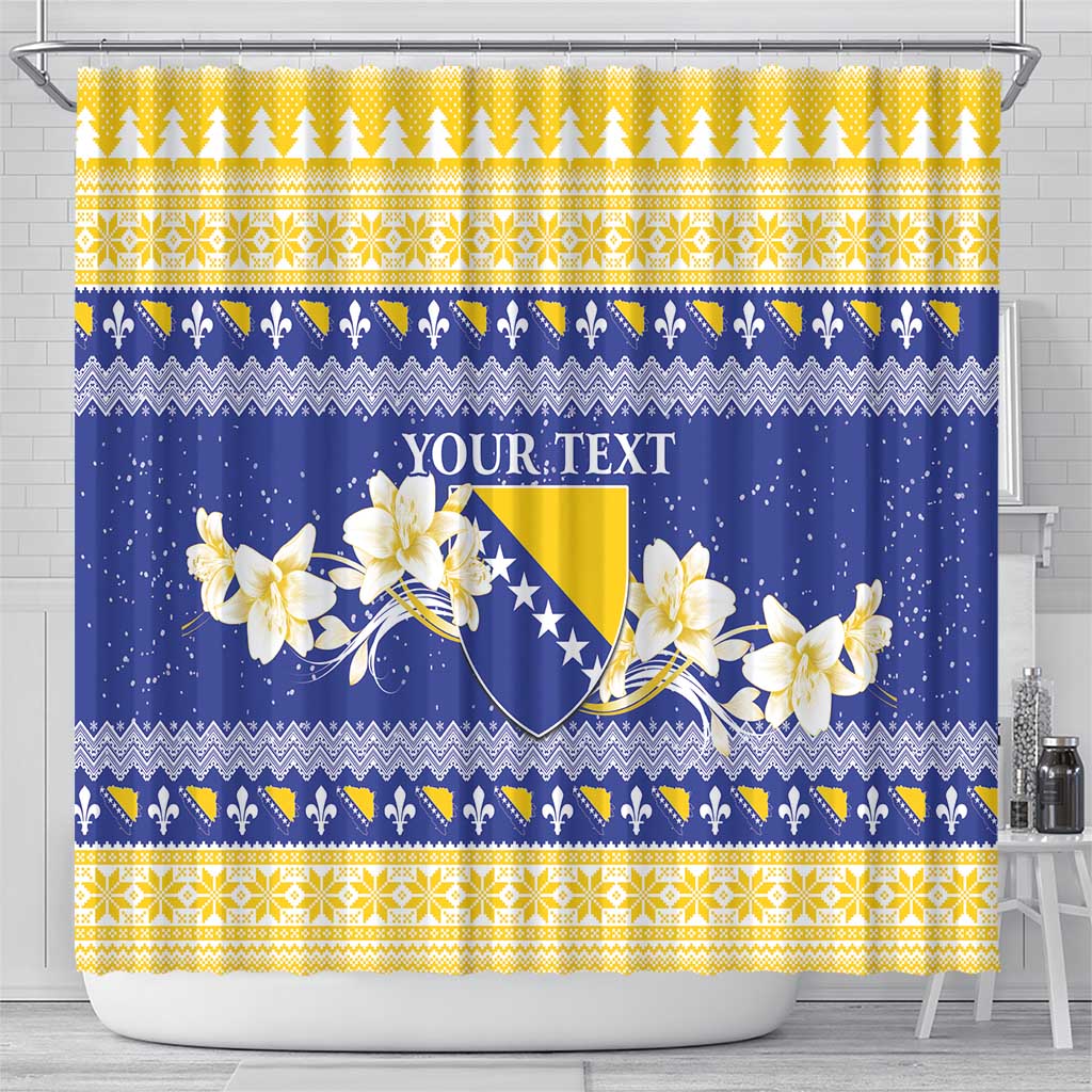 Personalized Bosnia and Herzegovina Christmas Shower Curtain Coat Of Arms Srecan Bozic - Wonder Print Shop