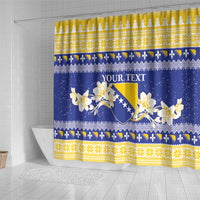 Personalized Bosnia and Herzegovina Christmas Shower Curtain Coat Of Arms Srecan Bozic - Wonder Print Shop