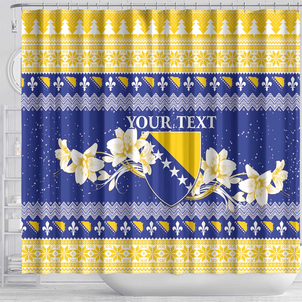 Personalized Bosnia and Herzegovina Christmas Shower Curtain Coat Of Arms Srecan Bozic - Wonder Print Shop