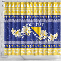 Personalized Bosnia and Herzegovina Christmas Shower Curtain Coat Of Arms Srecan Bozic - Wonder Print Shop
