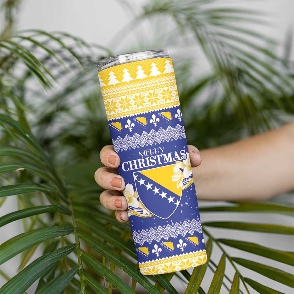 Personalized Bosnia and Herzegovina Christmas Skinny Tumbler Coat Of Arms Srecan Bozic - Wonder Print Shop