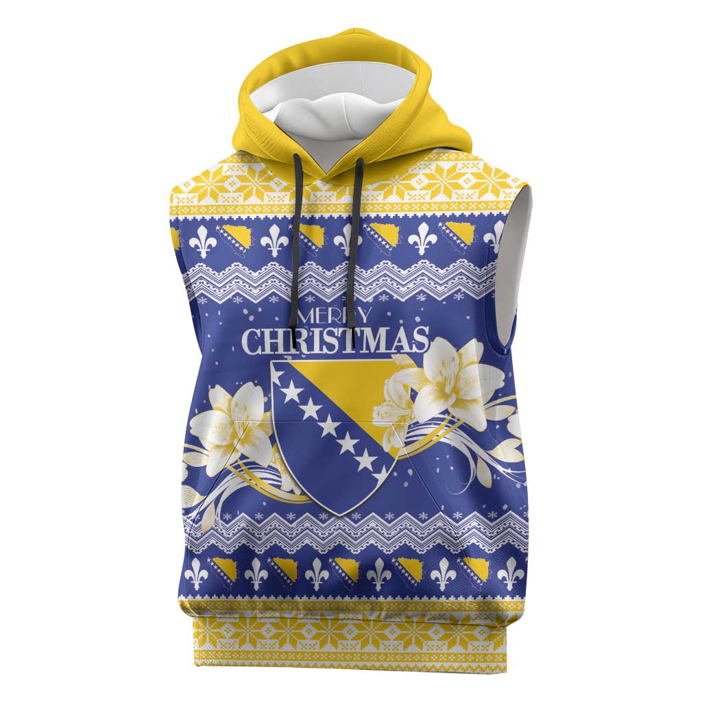 Personalized Bosnia and Herzegovina Christmas Sleeveless Hoodie Coat Of Arms Srecan Bozic - Wonder Print Shop