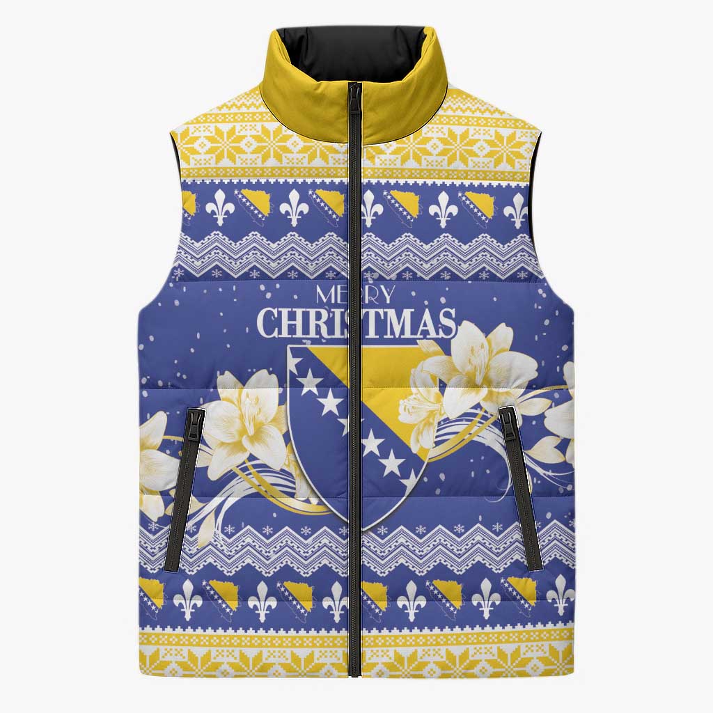 Personalized Bosnia and Herzegovina Christmas Sleeveless Puffer Jacket Coat Of Arms Srecan Bozic - Wonder Print Shop