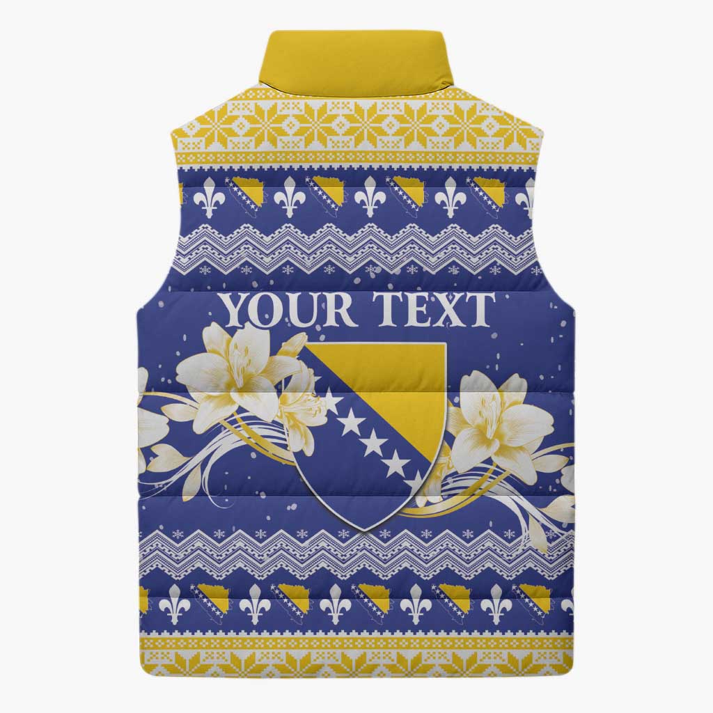 Personalized Bosnia and Herzegovina Christmas Sleeveless Puffer Jacket Coat Of Arms Srecan Bozic - Wonder Print Shop