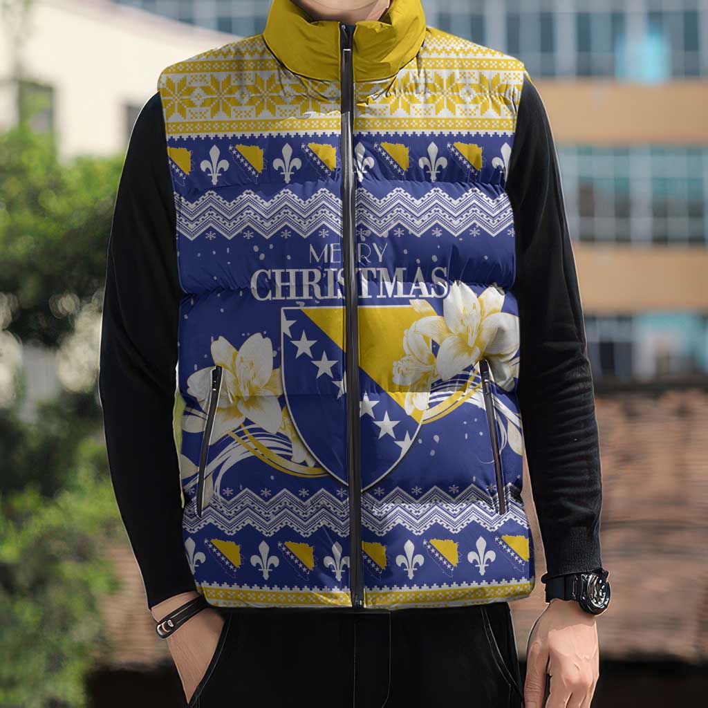 Personalized Bosnia and Herzegovina Christmas Sleeveless Puffer Jacket Coat Of Arms Srecan Bozic - Wonder Print Shop