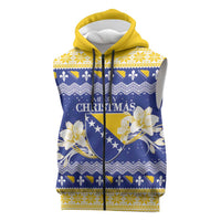 Personalized Bosnia and Herzegovina Christmas Sleeveless Zip Hoodie Coat Of Arms Srecan Bozic - Wonder Print Shop