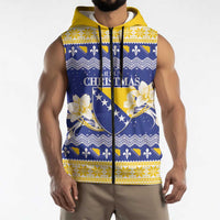 Personalized Bosnia and Herzegovina Christmas Sleeveless Zip Hoodie Coat Of Arms Srecan Bozic - Wonder Print Shop